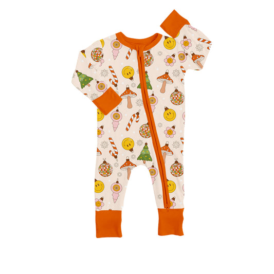 Infant Red Baby Face Christmas Tree Zip Rompers preorder(moq 5)