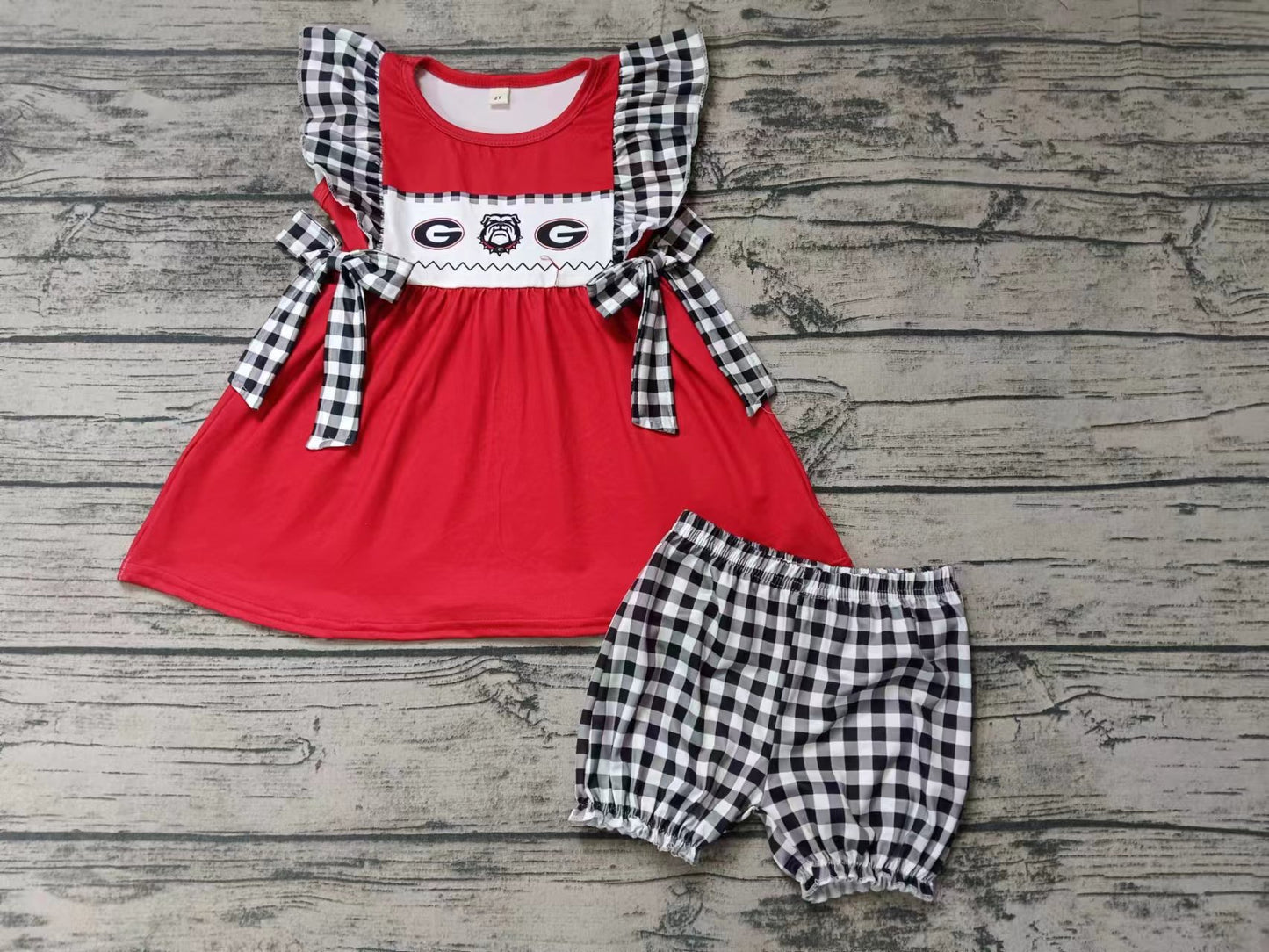 Baby Girls Dogs Red Team Tunic Shorts Clothing Sets Preorder(moq 5)