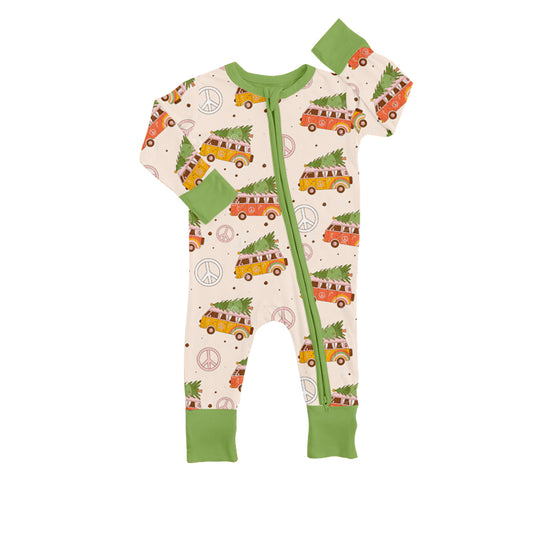 Infant Christmas Baby Bus Tree Zip Rompers preorder(moq 5)