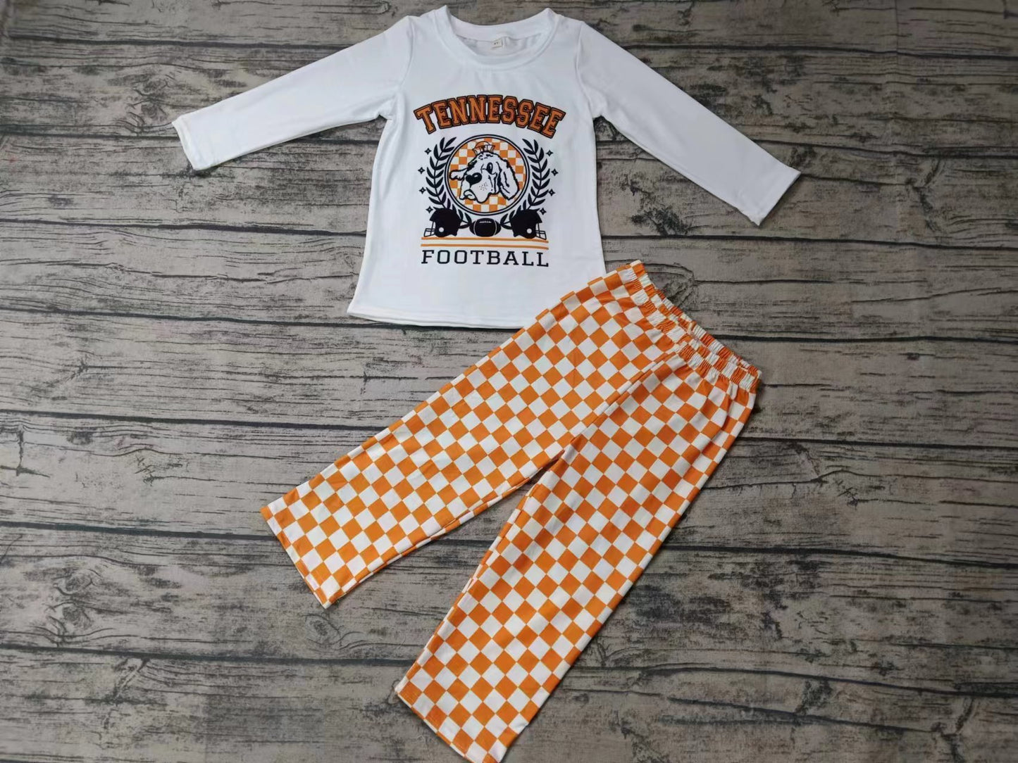 Baby Kids Boys Team Ten Orange Checkered Pants Pajamas Clothes Sets preorder(moq 5)