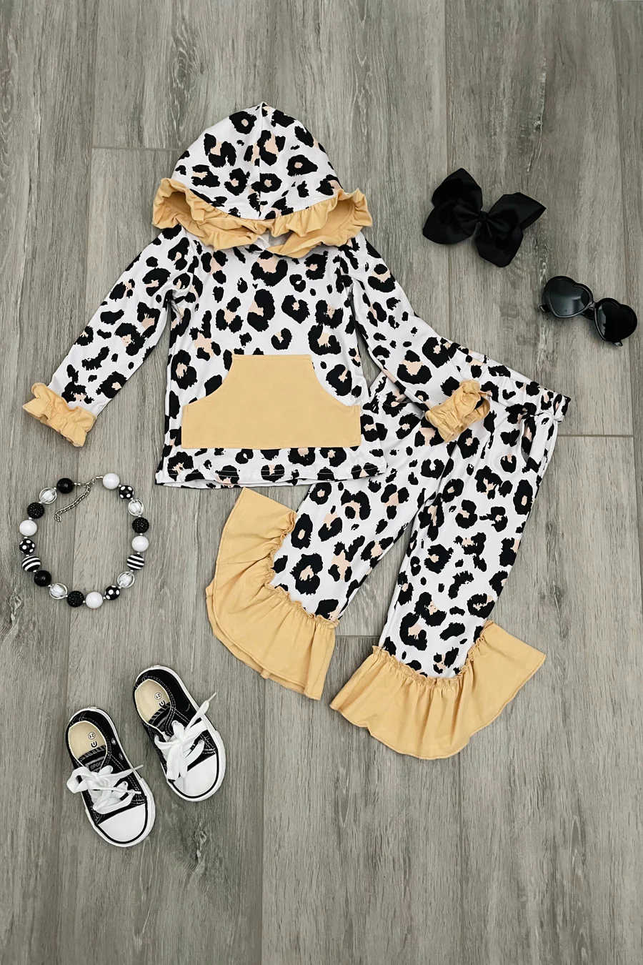 baby girls leopard hoodie top pants sets