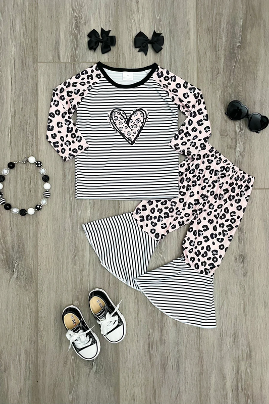 Baby Girls Heart Stripe Valentines bell bottom pants sets