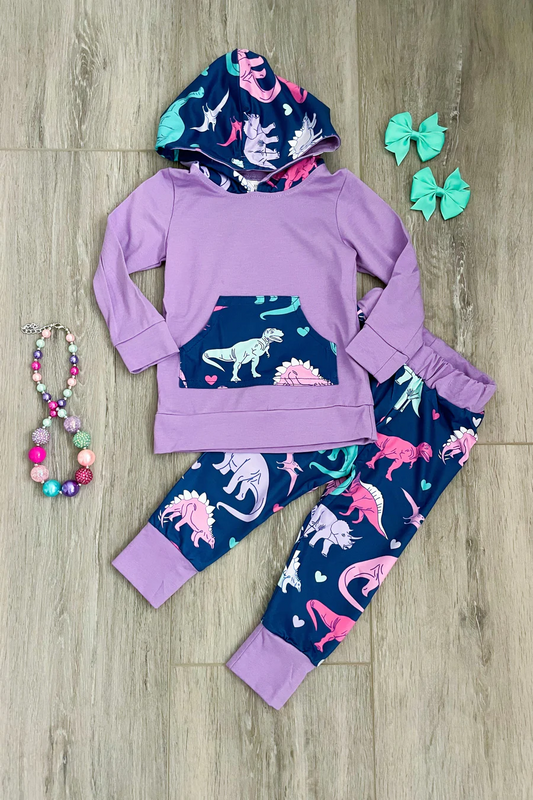 Purple dinosaur hoodie set
