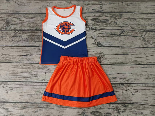 Baby Girls Cat Team Cheer Sleeveless Tee Shirt Skirts Clothes Preorder(moq 5)