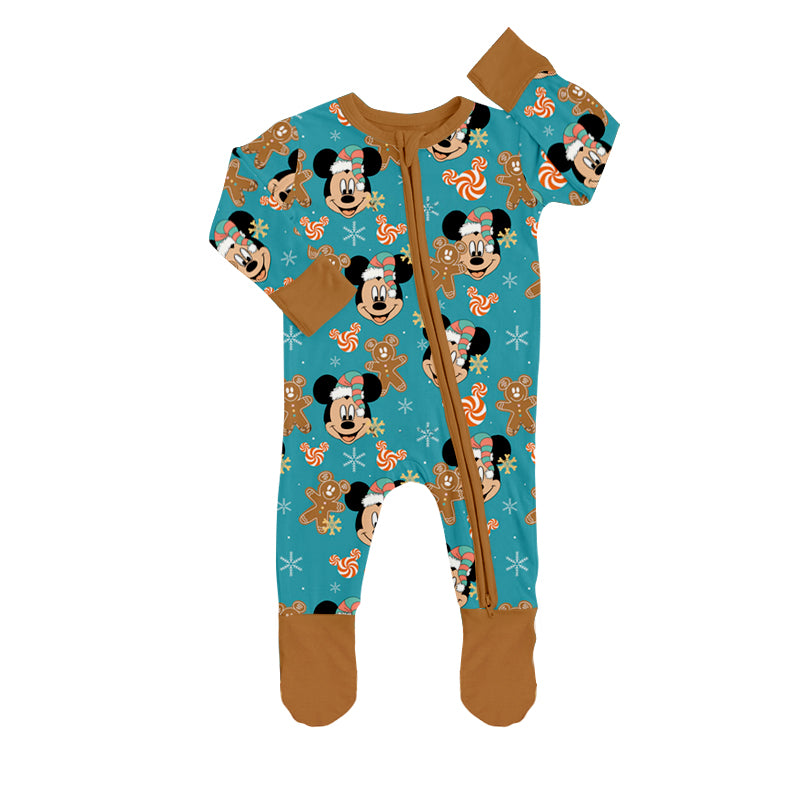 Baby Boys Gingerbread Cartoon Christmas Zip Footie Rompers preorder(moq 5)