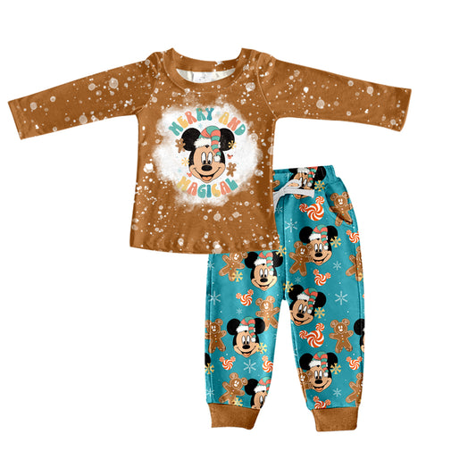 Baby Boys Cartoon Gingerbread Tee Shirt Pants Clothes Sets preorder(moq 5)