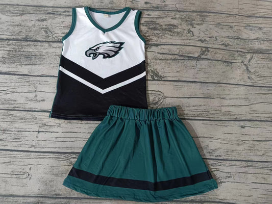 Baby Girls Bird Green Team Cheer Tee Shirt Skirts Clothes Preorder(moq 5)