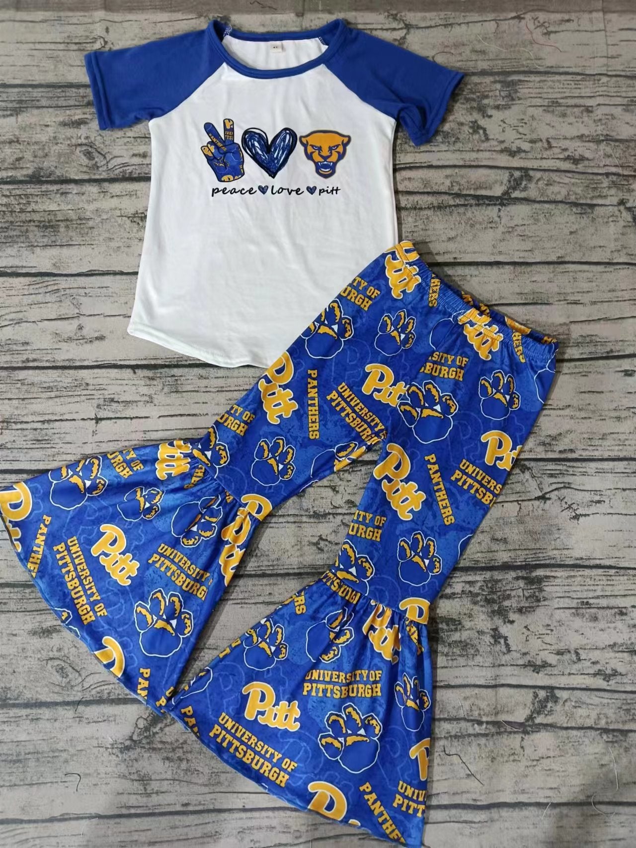 Baby Girls Peace Love Pitt Team Short Sleeve Tee Bell Pants Clothing Sets Preorder(moq 5)