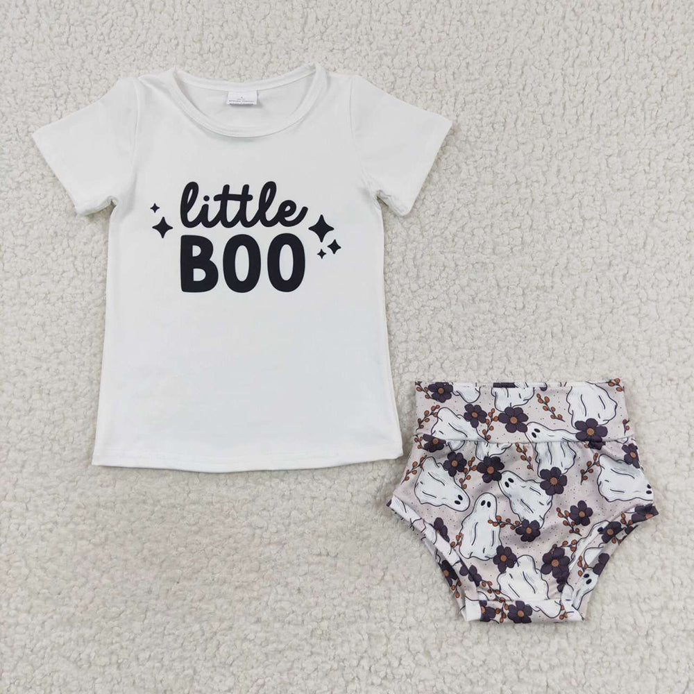 Baby Girls Halloween Little Boo Top Bummie Sets