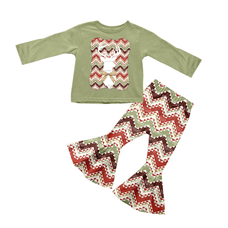 Baby Girls Christmas Deer Shirt Stripes Bell Pants Clothes Sets preorder(moq 5)