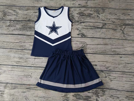 Baby Girls Cowboy Team Cheer Sleeveless Tee Shirt Skirts Clothes Preorder(moq 5)