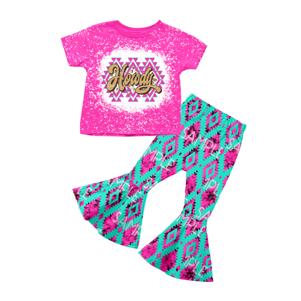 Baby Girls Howdy Shirt Aztec Bell Pants Clothes Sets preorder(moq 5)