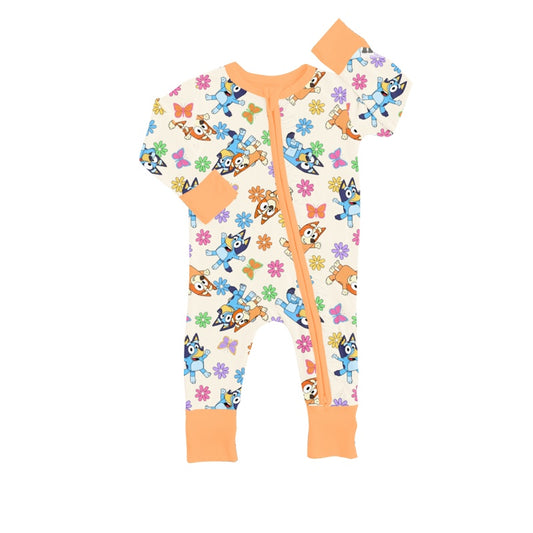 Infant Cartoon Baby Blue Dogs Zip Rompers preorder(moq 5)