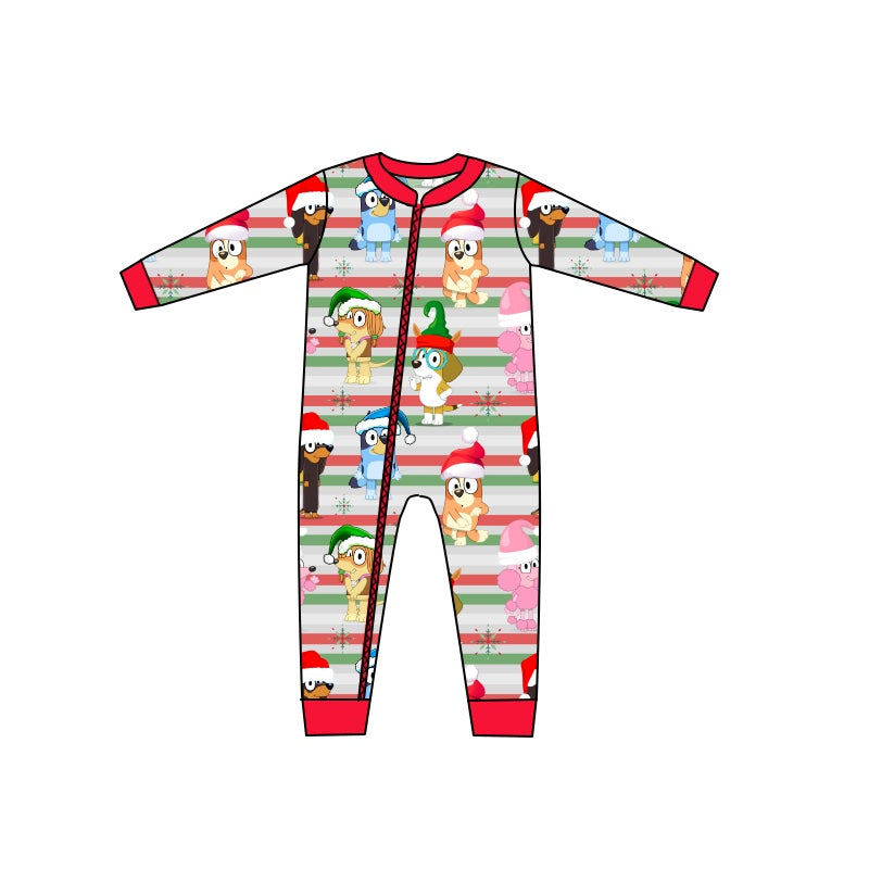 Baby Infant Cartoon Christmas Blue Dogs Zip Rompers preorder(moq 5)