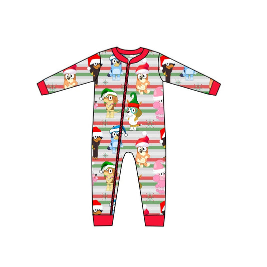 Baby Infant Cartoon Christmas Blue Dogs Zip Rompers preorder(moq 5)