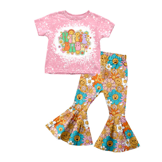 Baby Girls Hippie Babe Tee Shirt Bell Pants Clothes Sets preorder(moq 5)