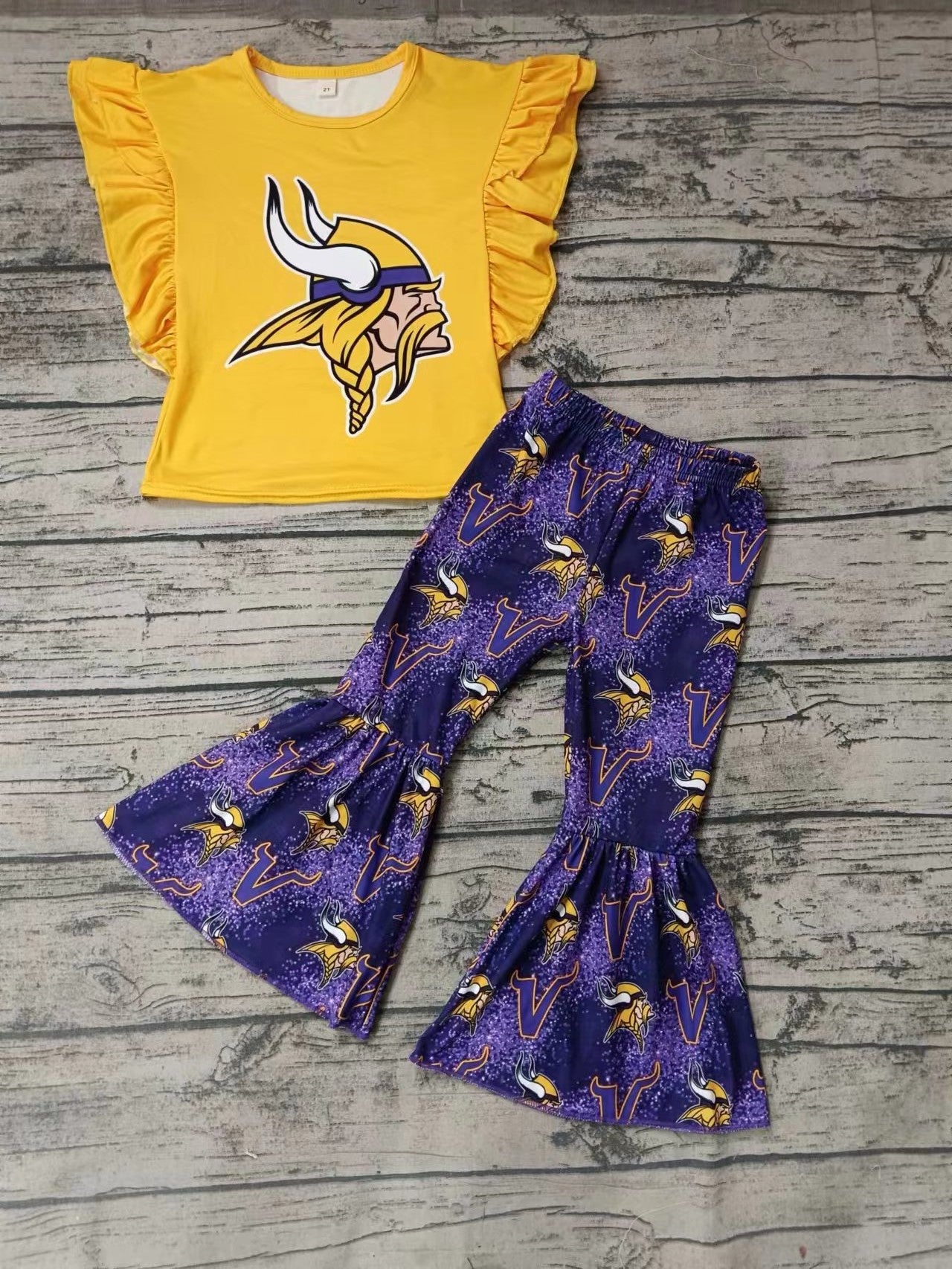 Baby Girls Gold V Team Short Sleeve Tee Bell Pants Clothing Sets Preorder(moq 5)