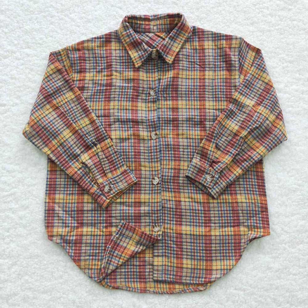 Baby Boys Orange Plaid Long Sleeve Shirts Tops