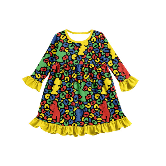 Baby Girls Yellow Leopard Cartoon Knee Length Dresses preorder(moq 5)