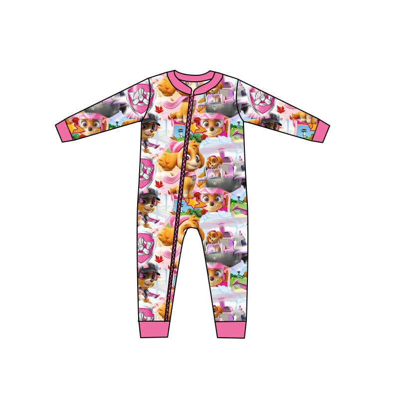 Baby Infant Cartoon Pink Dogs Zip Rompers preorder(moq 5)