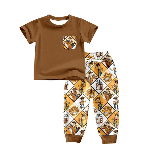 Baby Boys Toy Pocket Brown Tee Shirt Pants Clothes Sets preorder(moq 5)