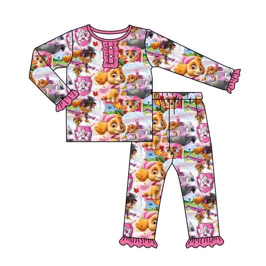 Baby Girls Pink Dogs Top Cartoon Pants Pajamas Clothes Sets preorder(moq 5)