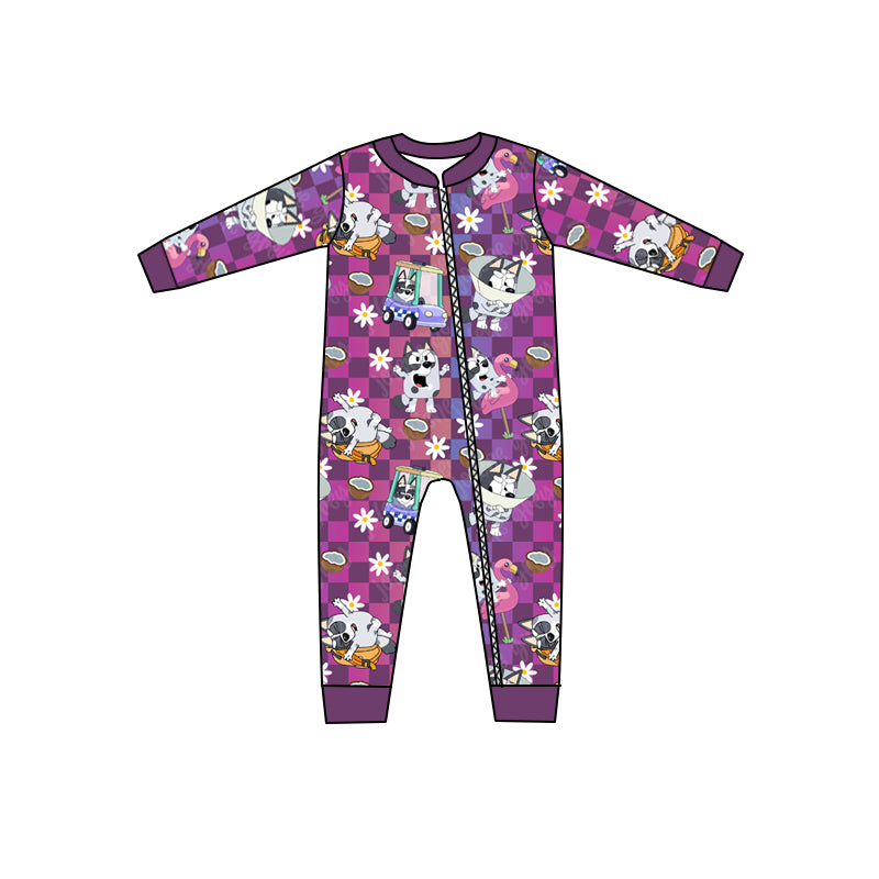 Baby Kids Purple Dogs Long Sleeve Zip Rompers preorder(moq 5)