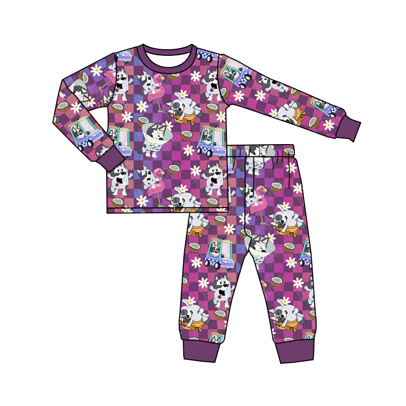 Baby Girls Dog purple pajamas Clothes Sets preorder(moq 5)