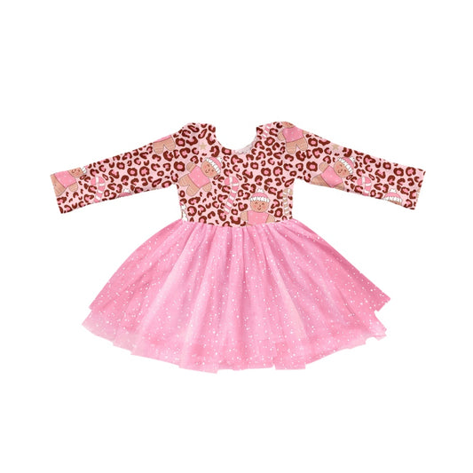 Baby Girls Gingerbread Pink Ruffle Long Sleeve Tutu Dresses preorder(moq 5)