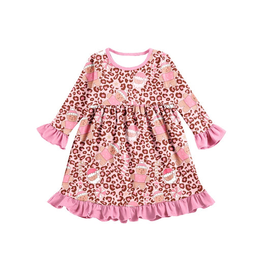 Baby Girls Gingerbread Pink Ruffle Long Sleeve A-Line Dresses preorder(moq 5)