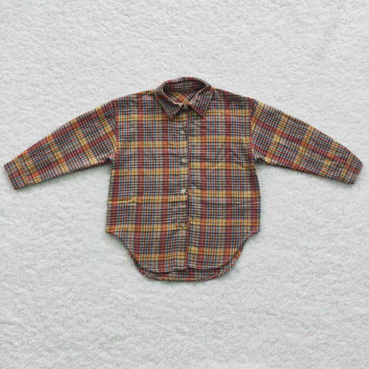 Baby Boys Orange Plaid Long Sleeve Shirts Tops