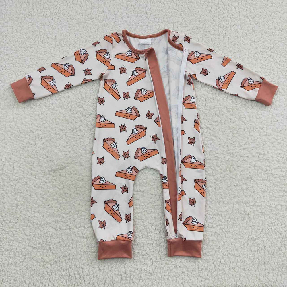 Baby Girls Zip Pie Thanksgiving Print Rompers