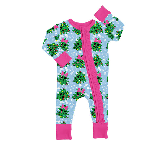 Infant Baby Girls Pink Christmas Tree Rompers preorder(moq 5)