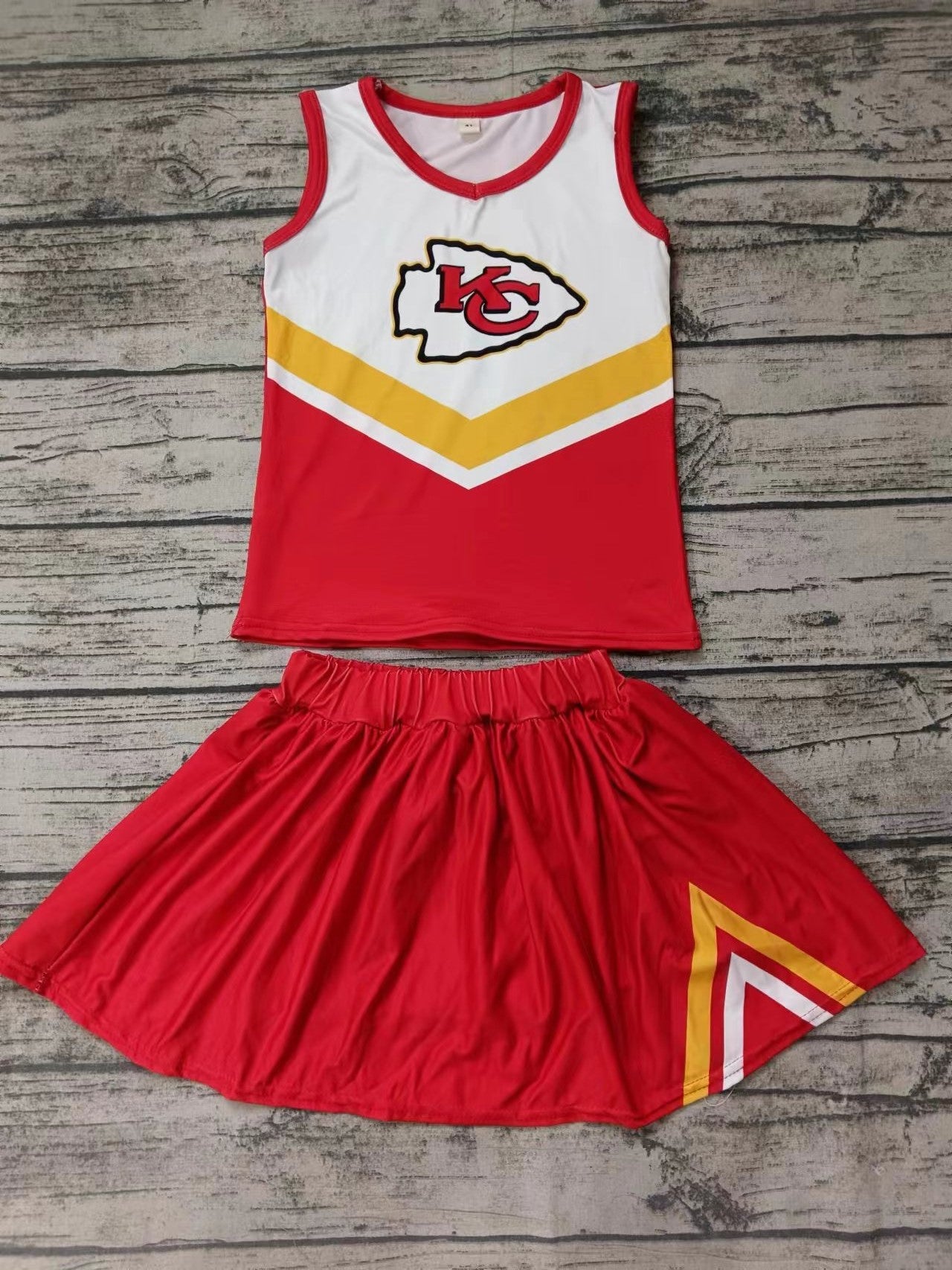 Baby Girls KC Red Team Cheer Tee Shirt Skirts Clothes Preorder(moq 5)
