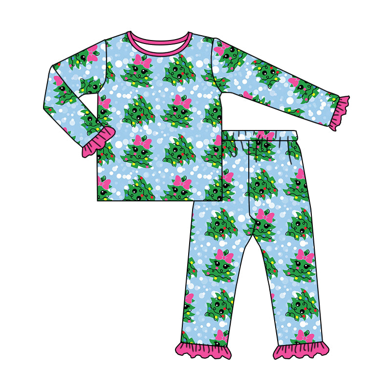 Baby Girls Pink Christmas Tree Pajamas Clothes Sets preorder(moq 5)