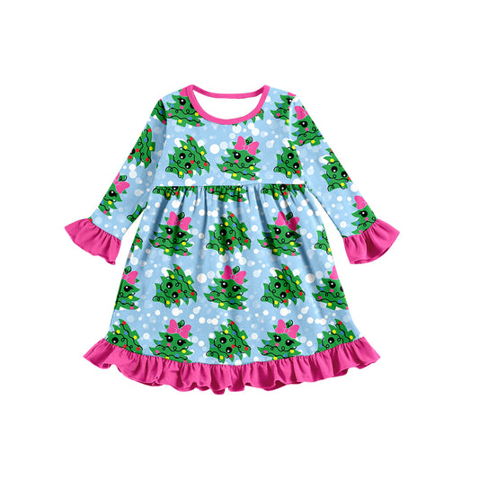 Baby Girls Christmas Tree Pink Knee Length Dresses preorder(moq 5)