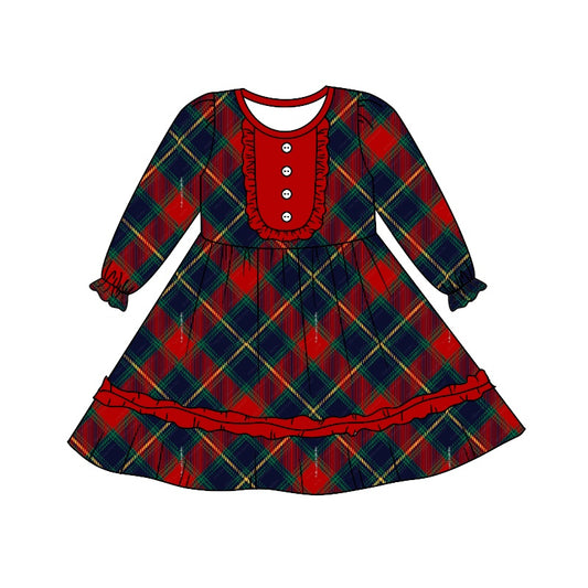 Baby Girls Bib Christmas Plaid Knee Length Dresses preorder(moq 5)