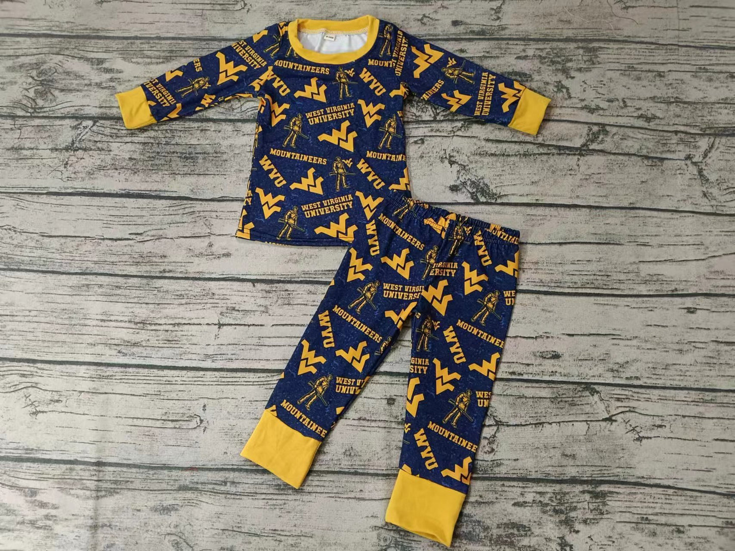 Baby Girls Boys WVU Team Tee Pants Pajamas Clothing Sets Preorder(moq 5)