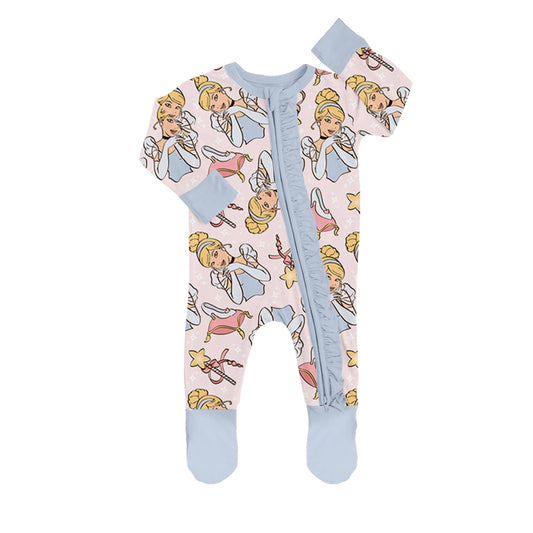 Baby Infant Girls Blue Princess Zip Footie Rompers preorder(moq 5)