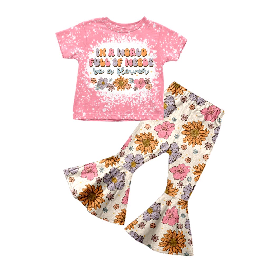 Baby Girls Short Sleeve Flowers Shirt Bell Pants Clothes Sets preorder(moq 5)