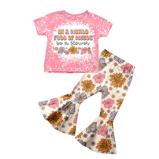 Baby Girls Short Sleeve Flowers Shirt Bell Pants Clothes Sets preorder(moq 5)