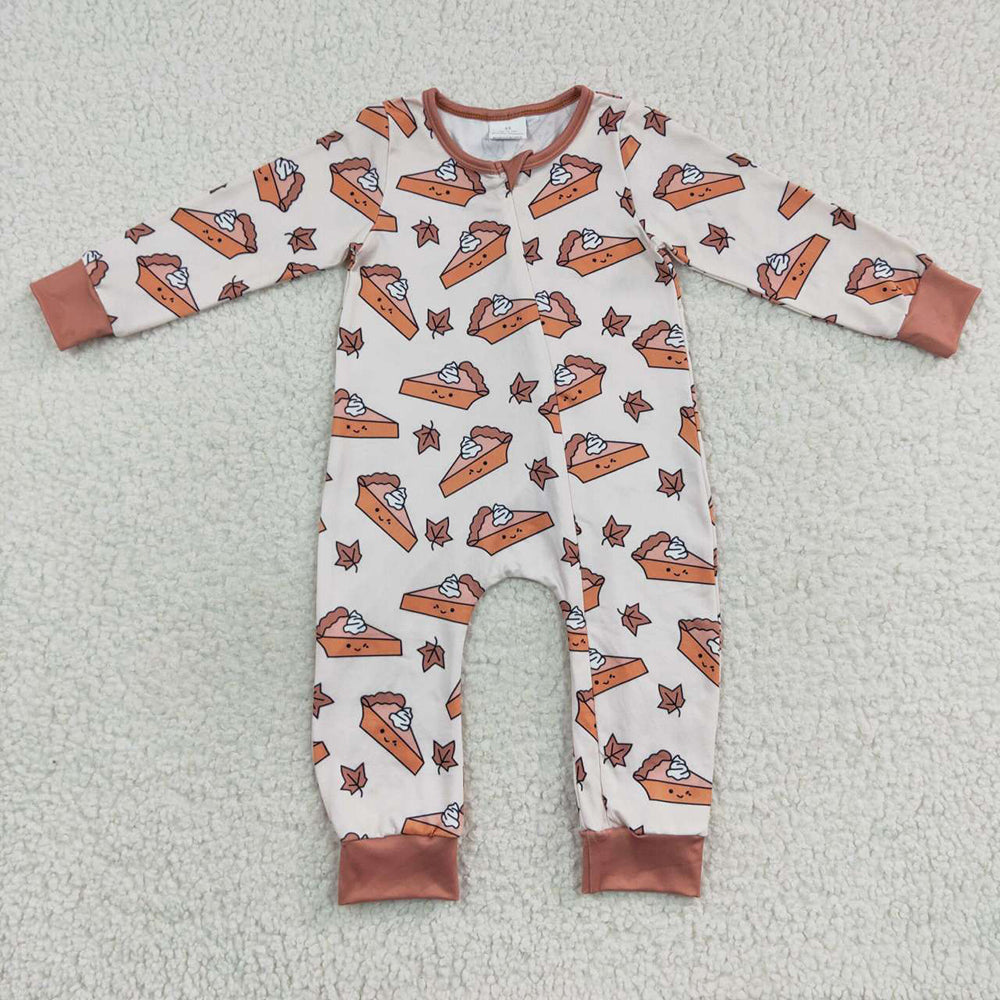 Baby Girls Zip Pie Thanksgiving Print Rompers