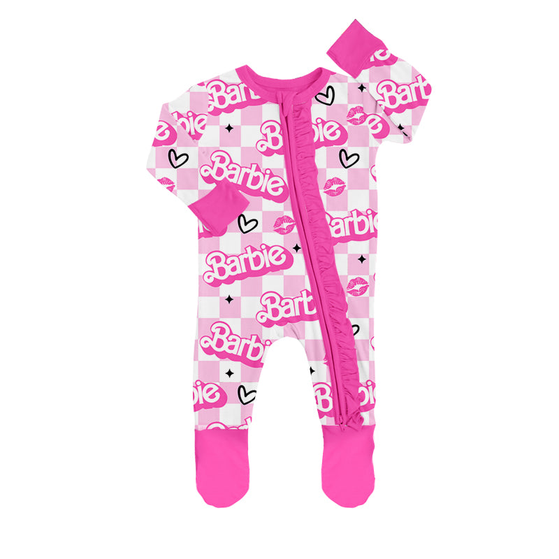 Baby Infant Girls Pink Doll Zip Footie Rompers preorder(moq 5)