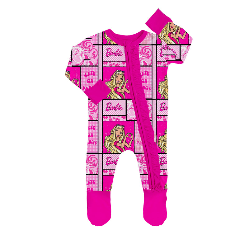 Baby Infant Girls Pink Cute Doll Zip Footie Rompers preorder(moq 5)