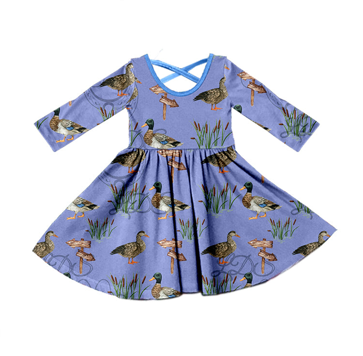 Baby Girls Blue Duck Hunting Long Sleeve Twirl Dresses preorder(moq 5)