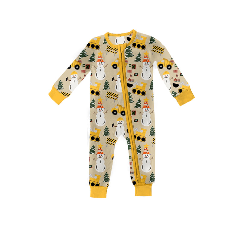 Baby Infant Boys Snowman Construction Zip Footie Rompers preorder(moq 5)