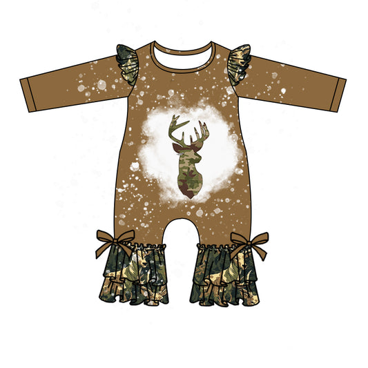 Baby Girls Green Camo Hunting Deer Rompers preorder(moq 5)