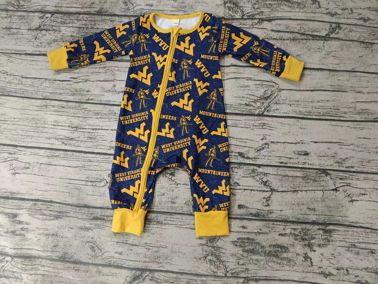 Baby Infant Kids WVU Team Long Sleeve Zip Rompers preorder(moq 5)