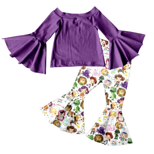 Baby Girls Purple Tee Top Cartoon Pants Clothes Sets preorder(moq 5)