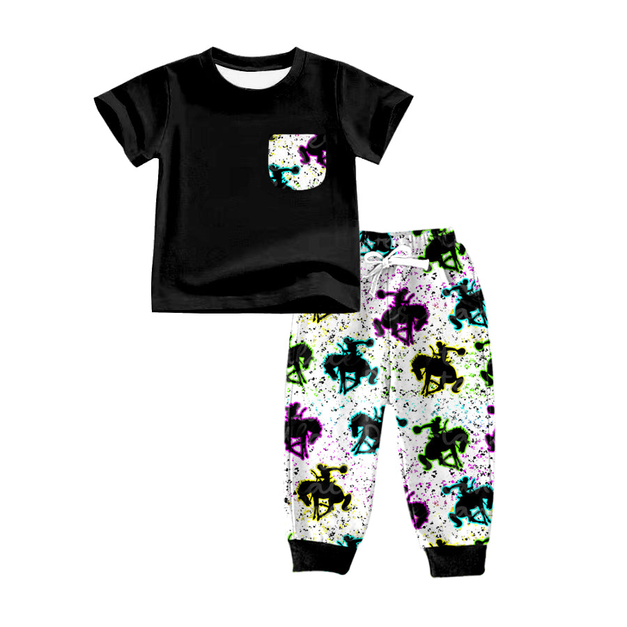 Baby Boys Black Pocket Shirt Horse Pants Clothes Sets preorder(moq 5)